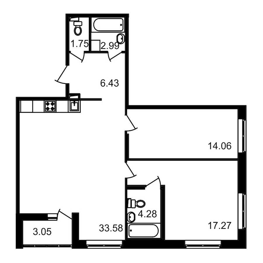 Двухкомнатная квартира в : площадь 83.41 м2 , этаж: 1 – купить в Санкт-Петербурге